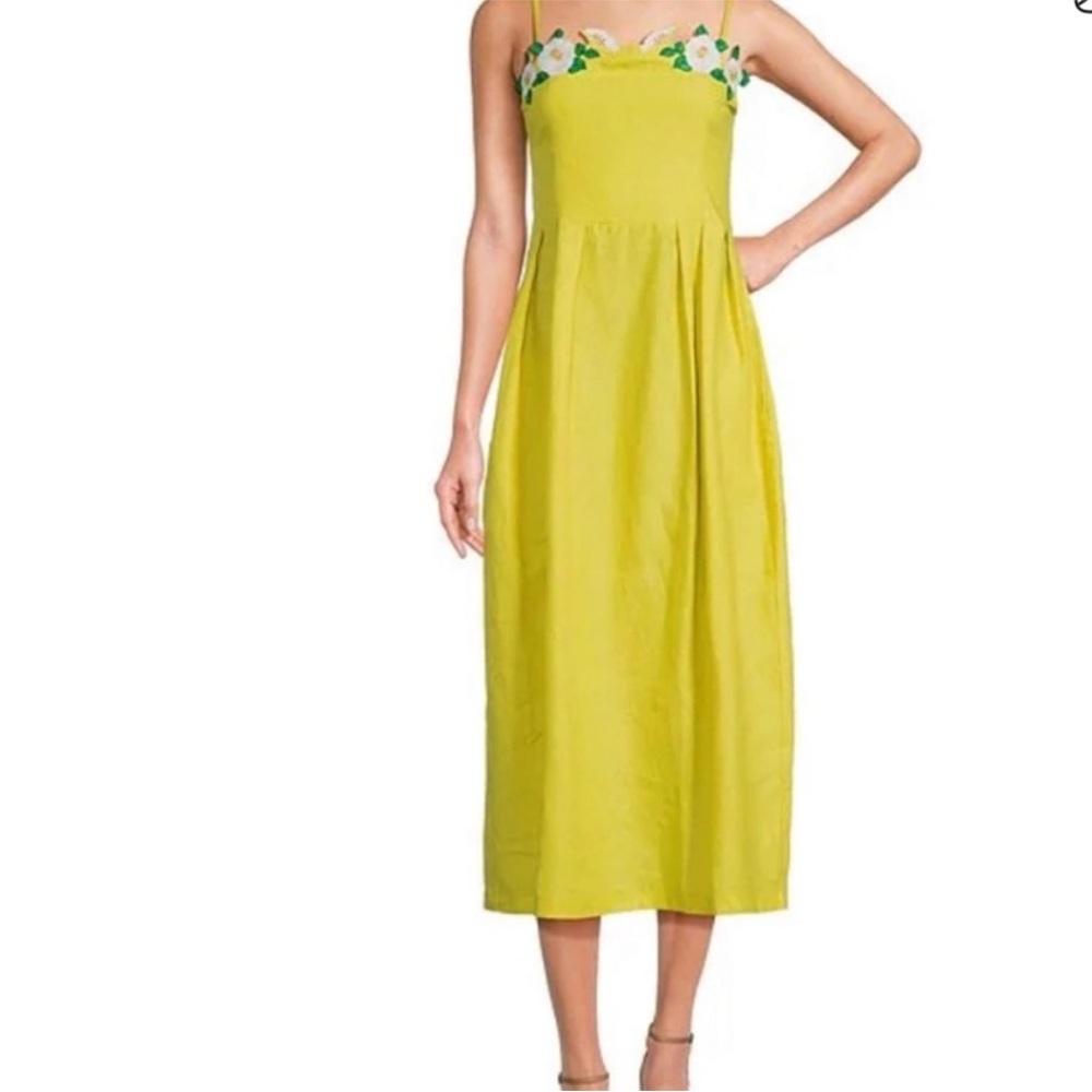 Fanm Mon Lemon Floral-Trim Midi Dress